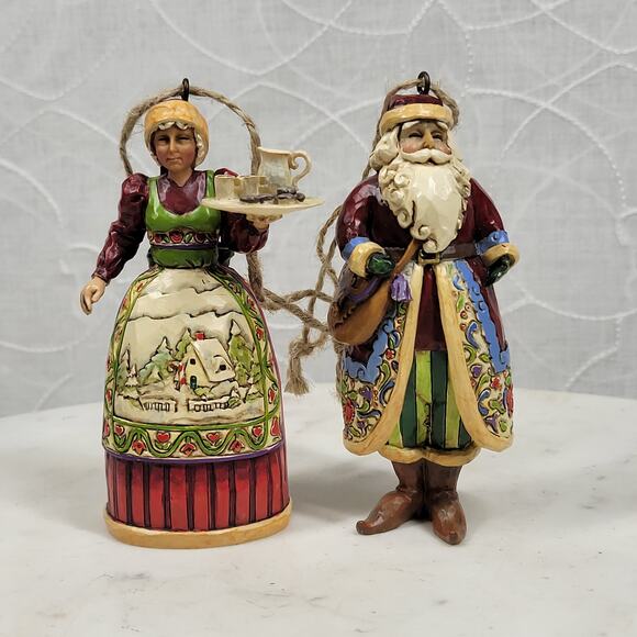 Jim Shore Heartwood Creek Santa & Mrs. Claus Ornament Pair 4” Christmas Couple - Picture 15 of 16